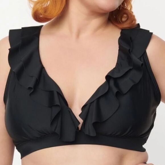 Unique Vintage Ruffle Halter Swim Top - Picture 2 of 7